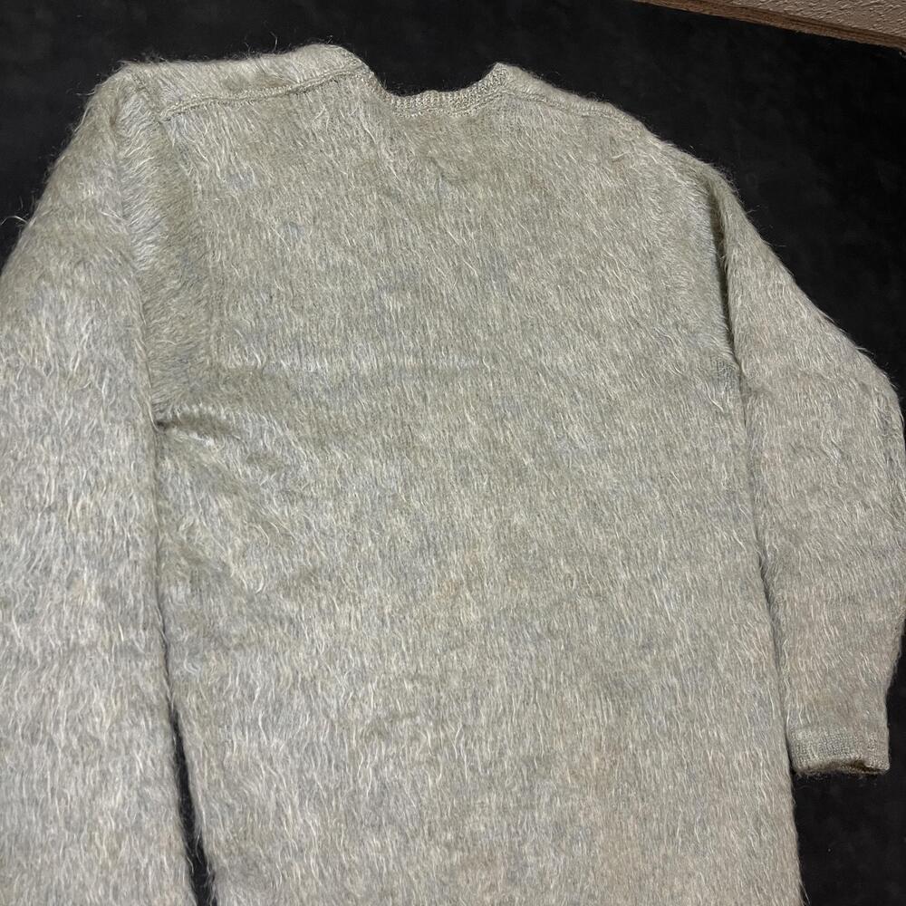 Vintage Jantzen Sweater Shaggy Green Mohair Wool Cobain Leather Elbow Pads 1960s - Picture 13 of 14